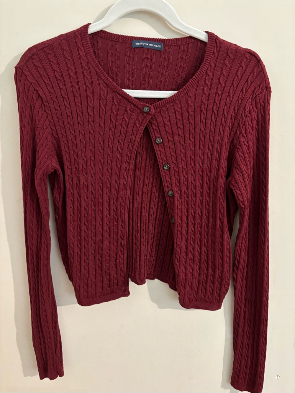 Brandy Melville Deep Burgundy Baby Cable Knit Cardigan - OS - women’s XS/S
